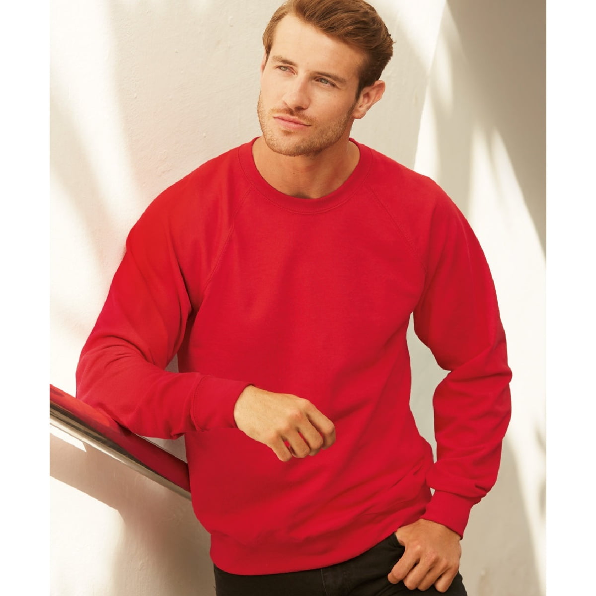 Fruit of the Loom Mens Raglan Sweatshirt Sweater Jumper Brand New Lightweight