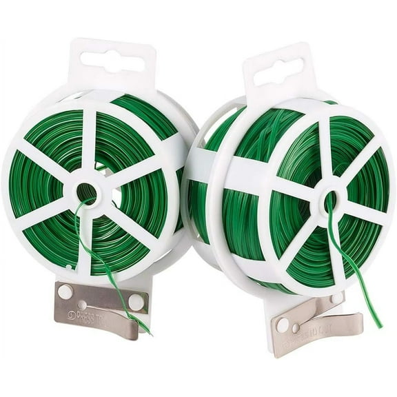 2pcs 2 rolls 100m/roll Garden Plant Twist Tie Tomatoes Tie Twine with Cutter Green Twist Cable Cord Wire for Gardening Organizing Home Office (2.3mm wide)