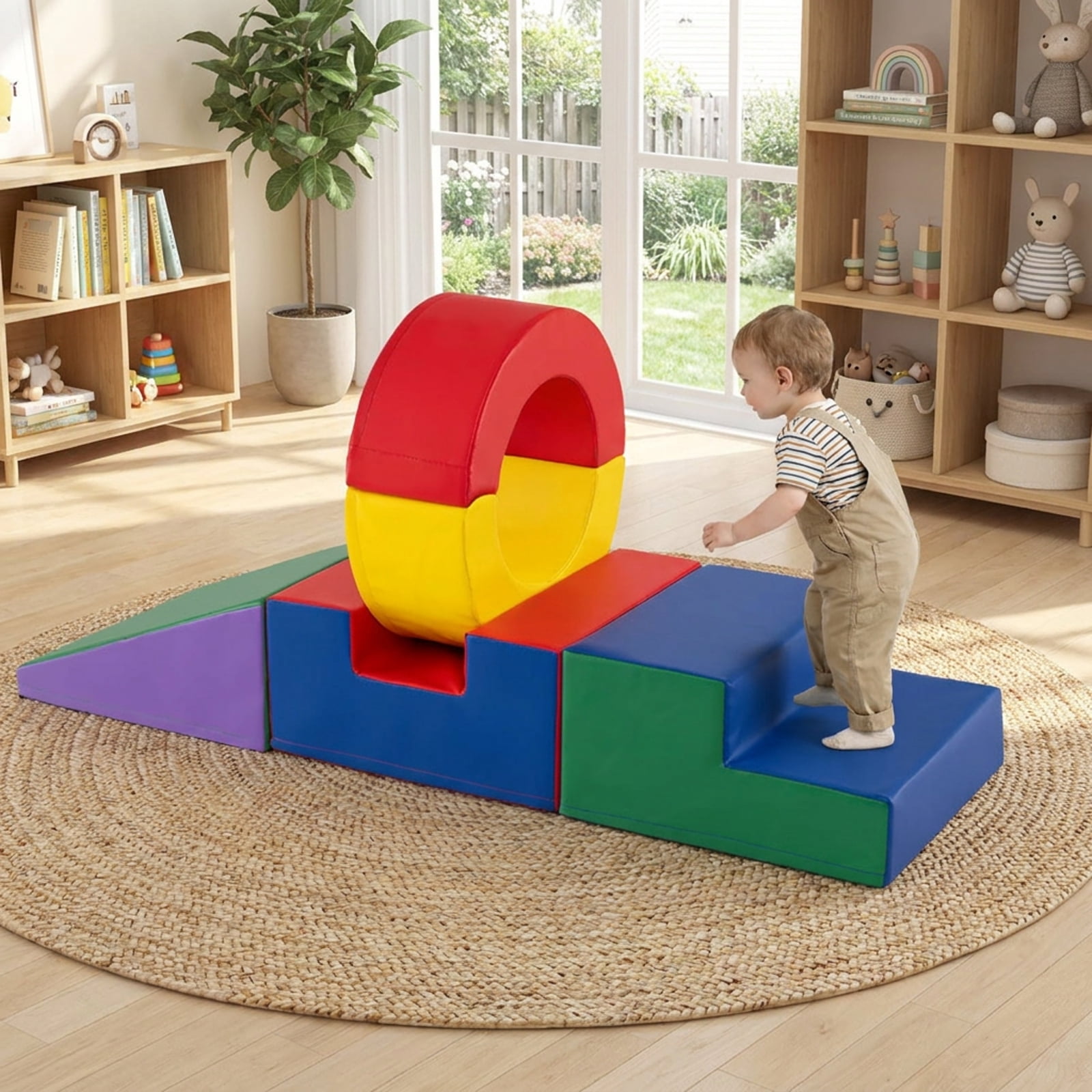 Redsmile Foam Climbing Toys for Kids, 5-Piece Soft Climb Set with Stairs and Slide, Large Indoor Toddler Climbing Gym, Multicolor