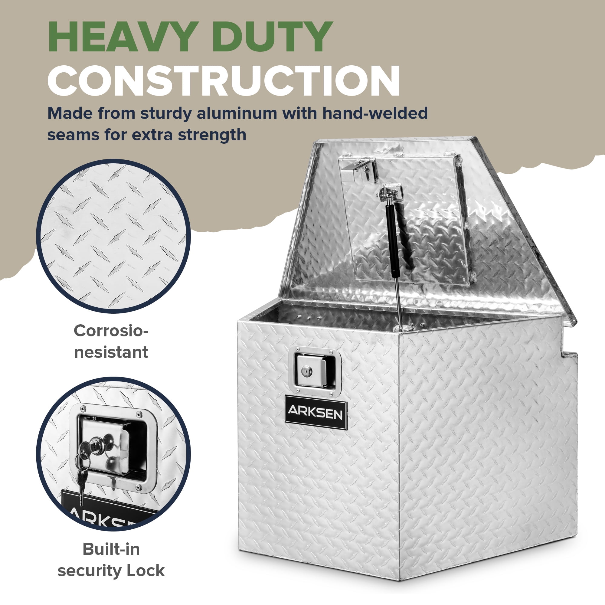 ARKSEN 29" Diamond Plate Aluminum Trailer Tongue Box Pickup Truck Tool Box Storage Organizer With Lock Key, Silver