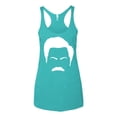 thumbnail image 2 of Wild Bobby, White Parks and Rec Fans Ron Swanson Mustache Face Silhouette, Pop Culture, Women Tri-Blend Racerback Tank Top, Tahiti Blue, Small, 2 of 4