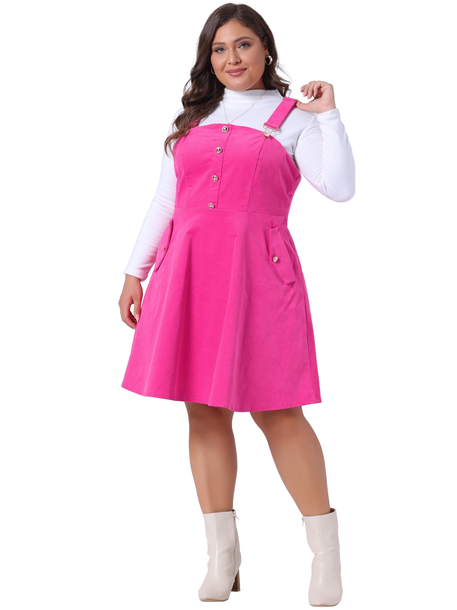 DARING DIVA Women's Plus Size Corduroy Adjustable Strap Suspender Skirt 2X Hot Pink