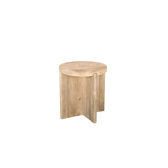 Taran Designs Lawrence Round Solid Wood End Table in Beige