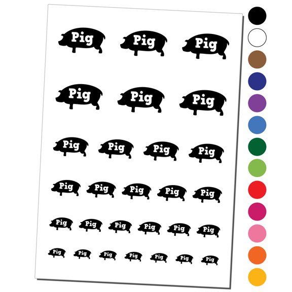 Pig Silhouette Fun Text Water Resistant Temporary Tattoo Set Fake Body Art Collection - Red