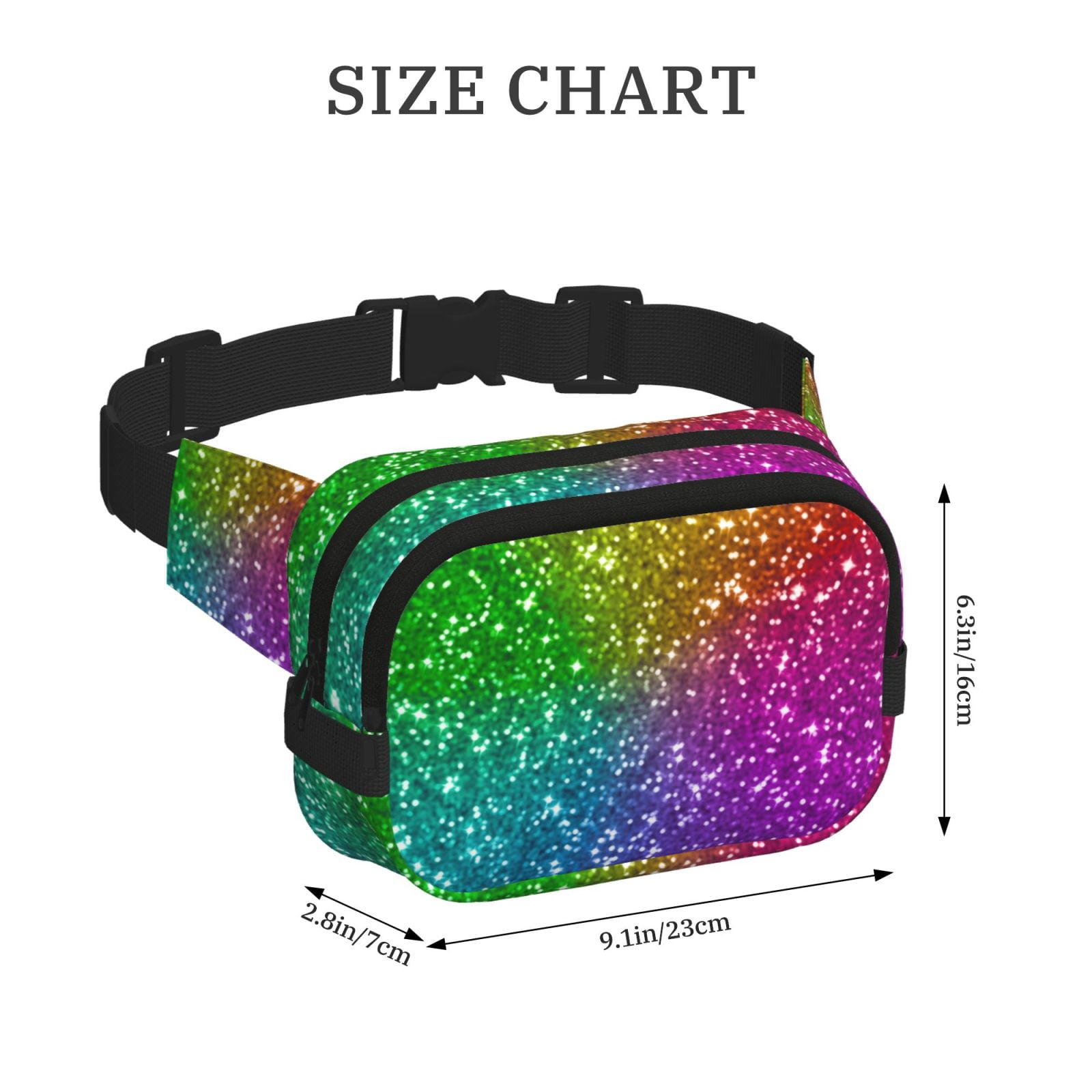 Hirioo Colorful Glitter for Double Layer Waist Bag Adjustable Fanny Pack For Travel Running Hiking