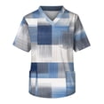 thumbnail image 3 of Domuza Mens Scrubs Top Plaid Stripe Graphics V Neck Short Sleeve Carer Uniform Loose Fit Soft Comfy Medical Workwear with 3 Pockets Sky Blue XL, 3 of 4