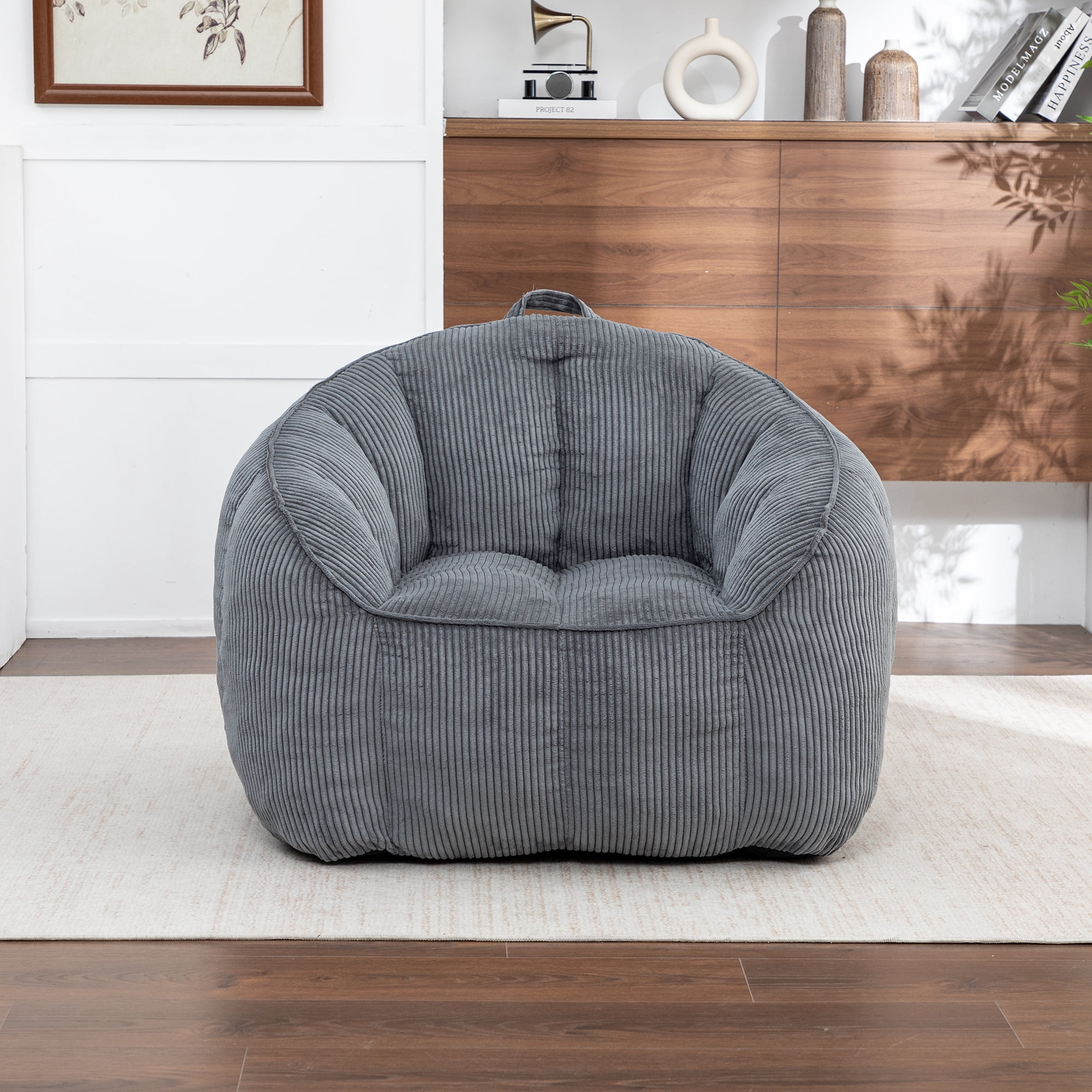 Giant Bean Bag Chair Sofa for Adults Teens, Comfy Corduroy Large Bean Bag Chairs with Armrests for Bedroom Living Room, Adult BeanBag Lazy Sofa Couch Chairs with Filler Included