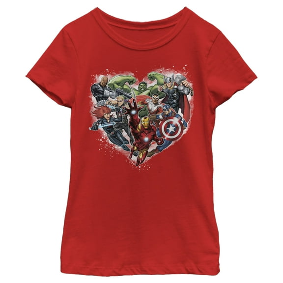 Girl's Marvel Avengers Assemble Heart Collage Graphic Tee Red X Small