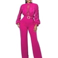 thumbnail image 2 of Women Elegant Jumpsuit Formal Sex-Y High Necked Long Sleeved Casual Straight Pantsbusiness Party Jumpsuit Rose Red M, 2 of 9