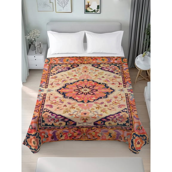 Queen Size Flat Sheet Only,Abstract Bohemian Floral Soft Top Bed Sheets Breathable Bedding Sheet Retro Ethnic Boho Totem Microfiber Hotel Luxury Top Sheets