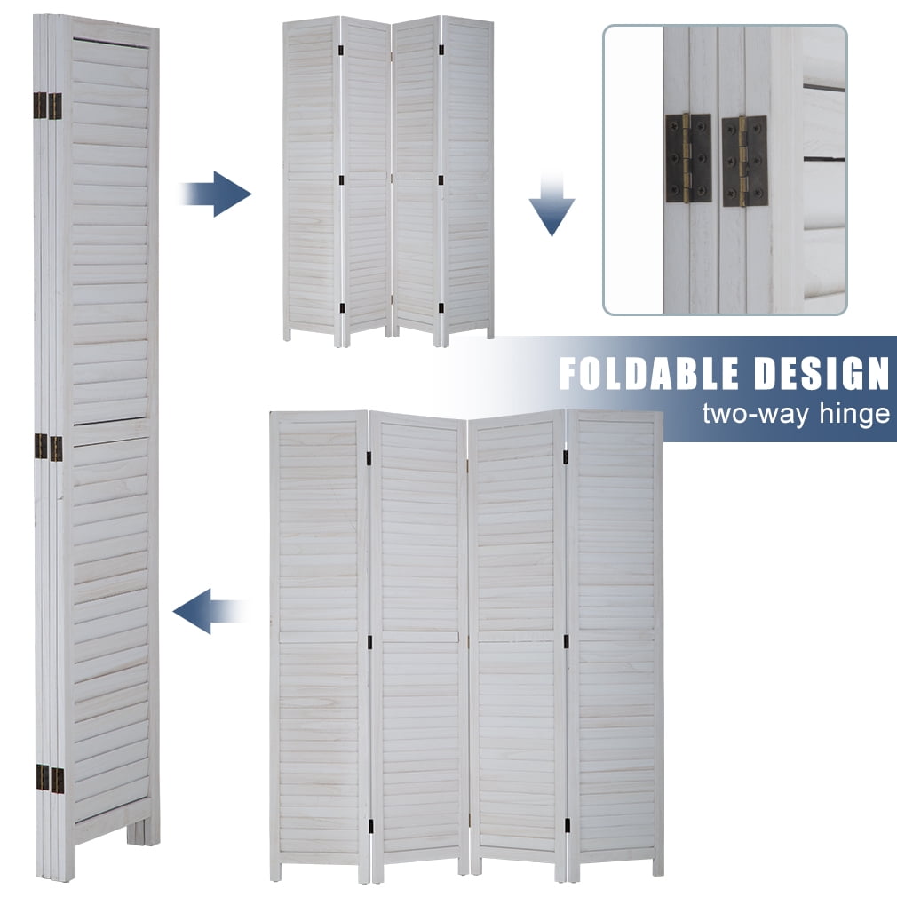NiamVelo 4 Panel Wood Room Divider Folding Privacy Screen Freestanding Wall Divider for Home Office, White