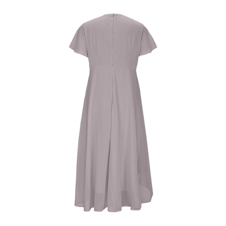 bridesmaid dresses grey chiffon Cap Sleeves Dark Grey Long Chiffon Bridesmaid Dresses with Open Back