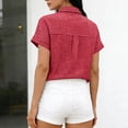 thumbnail image 6 of MYAOYI Womens Tops Gingham Checkered Short Sleeve Shirts, Button Down with Pockets, 6 of 7