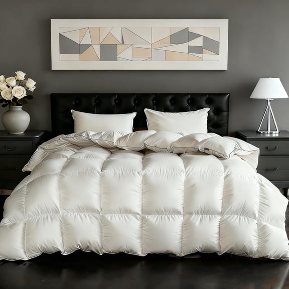 Goose Feather Down Fiber Comforters, Extra Fluffy White Duvet Insert, Ultra-Soft, Breathable, Noiseless, All Season Luxury Collection Bedding Comforters