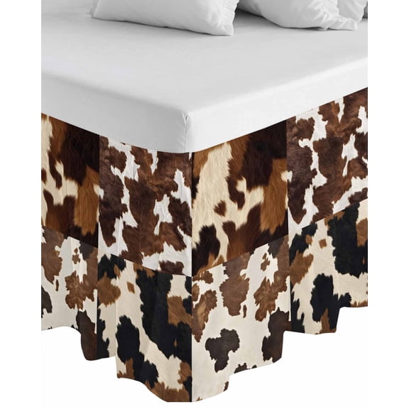 Cow Patterned Wrap Around Bed Skirts for California King Bed 18" Drop,Bed Skirt with Adjustable Elastic Belt Dust Ruffle Bed Valance Vintage Farmhouse Abstract Country Western Bed Frame Cover