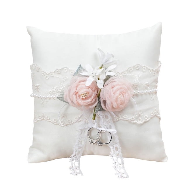 Cojín para el Portador del Anillo Elegante y Romántico Cojín de Flores Rosadas con Lazo de Satén para la Ceremonia del Banquete de Boda ANGGREK Otros