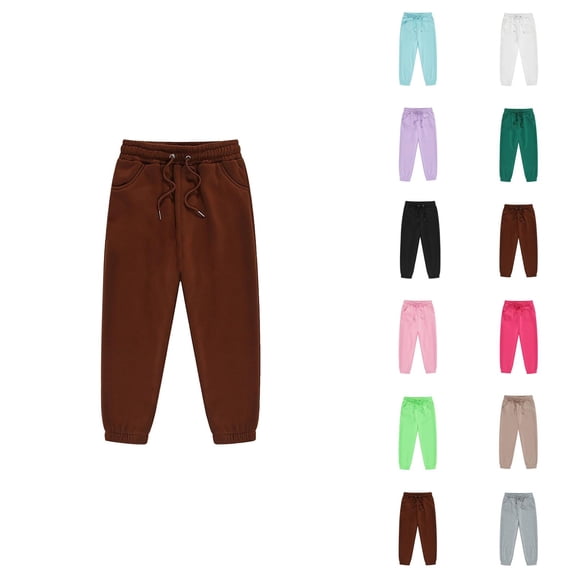 Girls Boys Sweatpants 2026 Trendy Elastic Waist Drawstring Plain Jogging Pants Kids Sweat Pants with Pockets