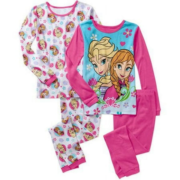 Disney Frozen 4 PC Long Sleeve Tight Fit Cotton Pajama Set Girl Size 8