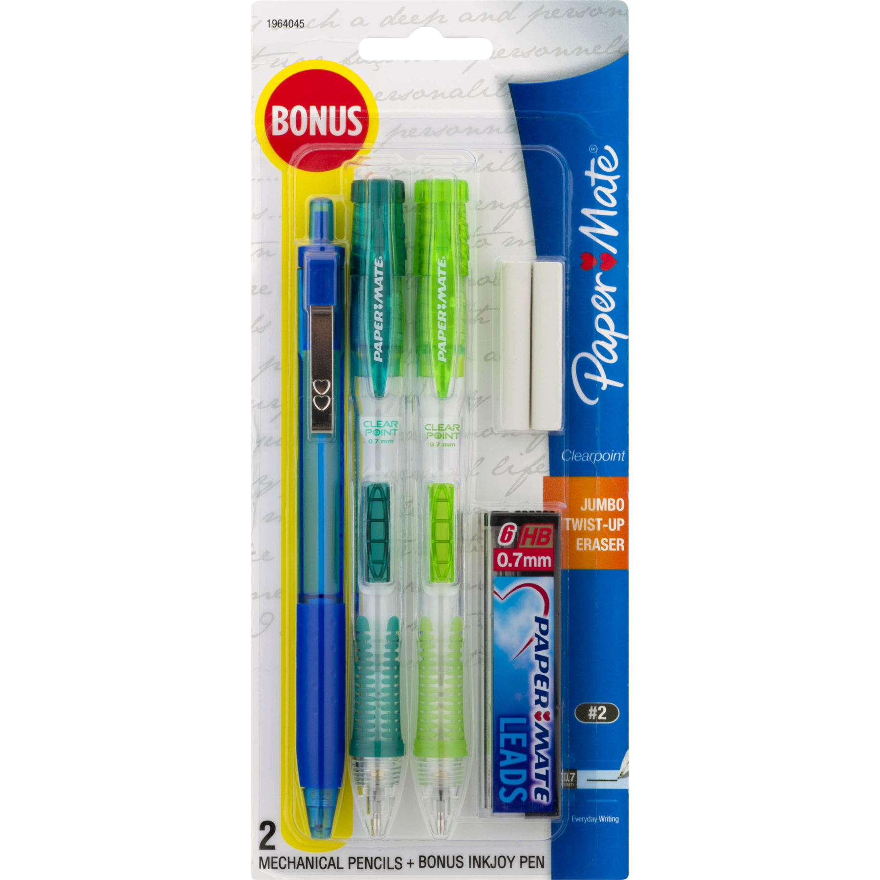 Paper Mate Clearpoint Mechanical Pencils, 0.7mm, HB #2, with Bonus InkJoy 300RT Blue Ballpoint Pen, 2 + 1 Pack
