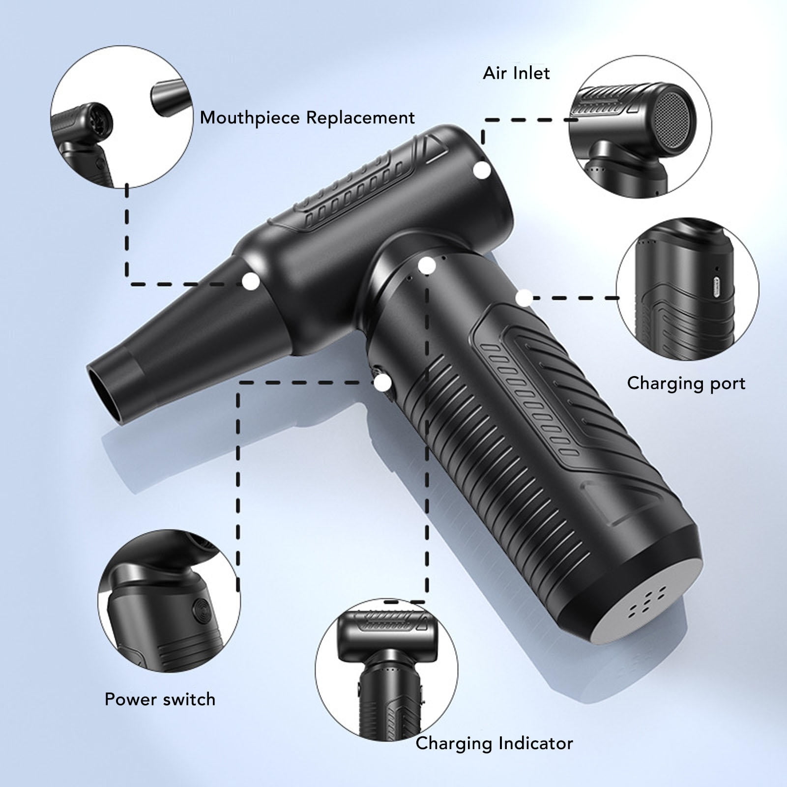 Yajisi 130,000 RPM Air Duster – 6000mAh Blower, 3 Modes, USB‑C Fast Charge, 2 Nozzles & 3 Brushes