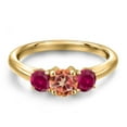 thumbnail image 3 of Gem Stone King 18K Yellow Gold Plated Silver Ecstasy Mystic Topaz and Red Created Ruby Engagement Ring for Women | 1.50 Cttw | Round 5MM | Gemstone November Birthstone | Size 9, 3 of 6