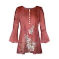 thumbnail image 4 of Pompotops Mode Femme Imprimé Bouton Décontracté Col en V Manches 3/4 T-Shirt Blouse Tops en Solde, 4 of 5