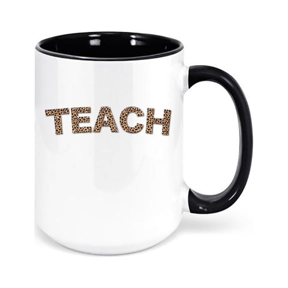 Leopard Print Teacher Cup, Teach, Teacher Coffee Mug, Gift For Teacher, Leopard Print Mug, Teacher's Mug, Teach Cup, Sublimated Mugs, BLACK