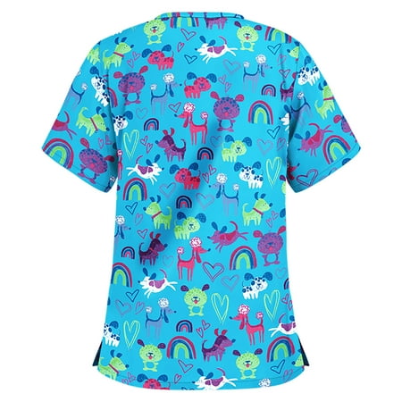

Women s Plus Size Scrubs Top V Neck Print Scrub Nurse Working Uniform Tops