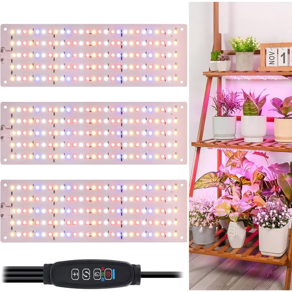 HIBIBUD Plant Grow Light,Red Blue Spectrum Grow Light for Indoor Plants,405 LEDs Growing Lamp with 4/8/12H Timer,3 Lighting Modes,10 Dimmable Levels,Suitable for Under Cabinet Plant Growth,3 Pack