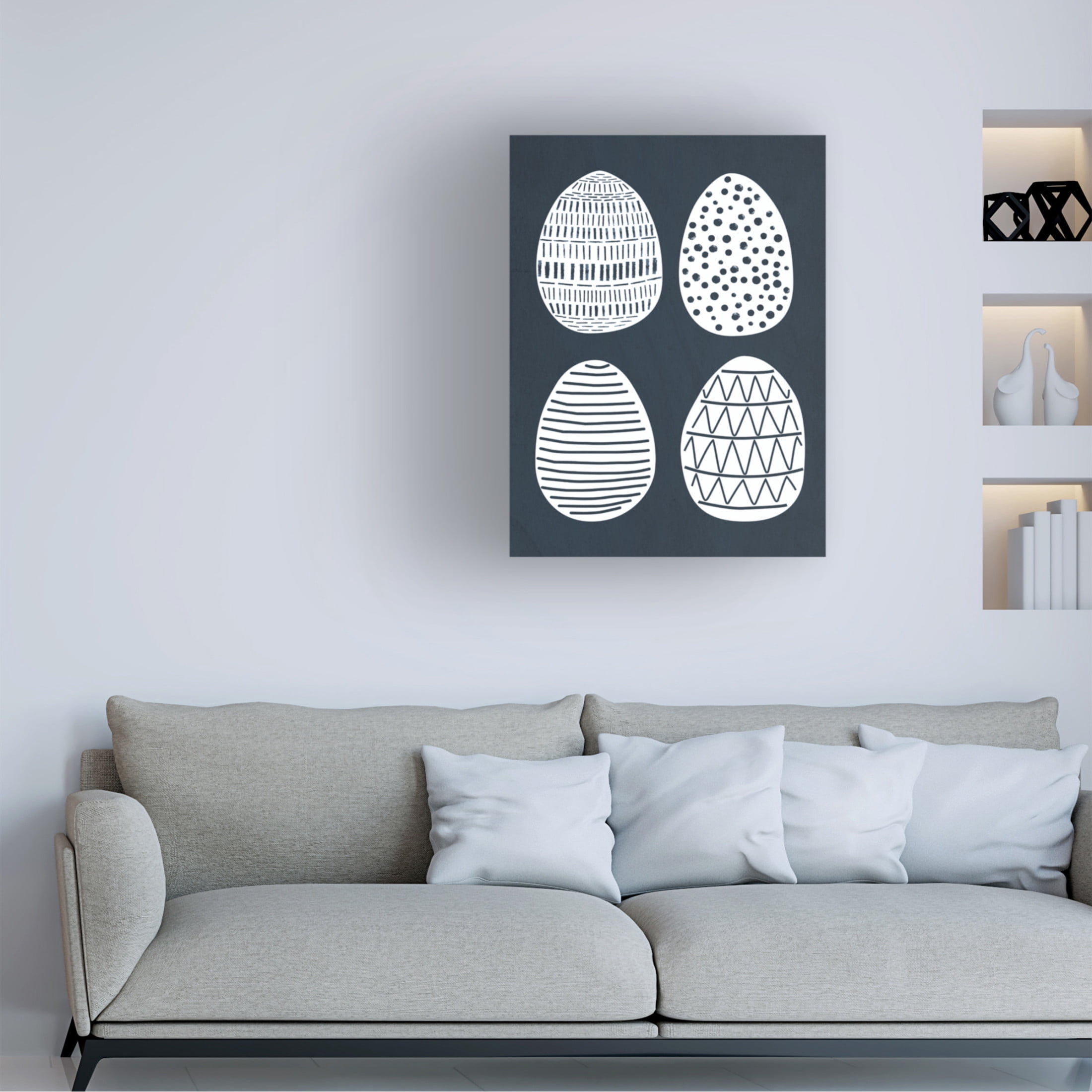 Canvas Wall Art - Tom Quartermaine 'Ink Blue Abstract Scandinavian Eggs' Wall Art for Living Room, Bedroom, or Office Décor by Trademark Fine Art - 24 x 32 Inches