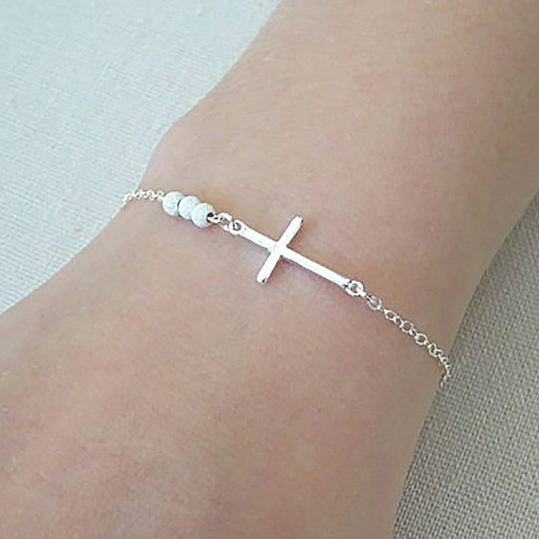 Welling Fashion Women Beaded Cross Charm Bracelet Chain Hand Jewelry  Birthday Gifts 