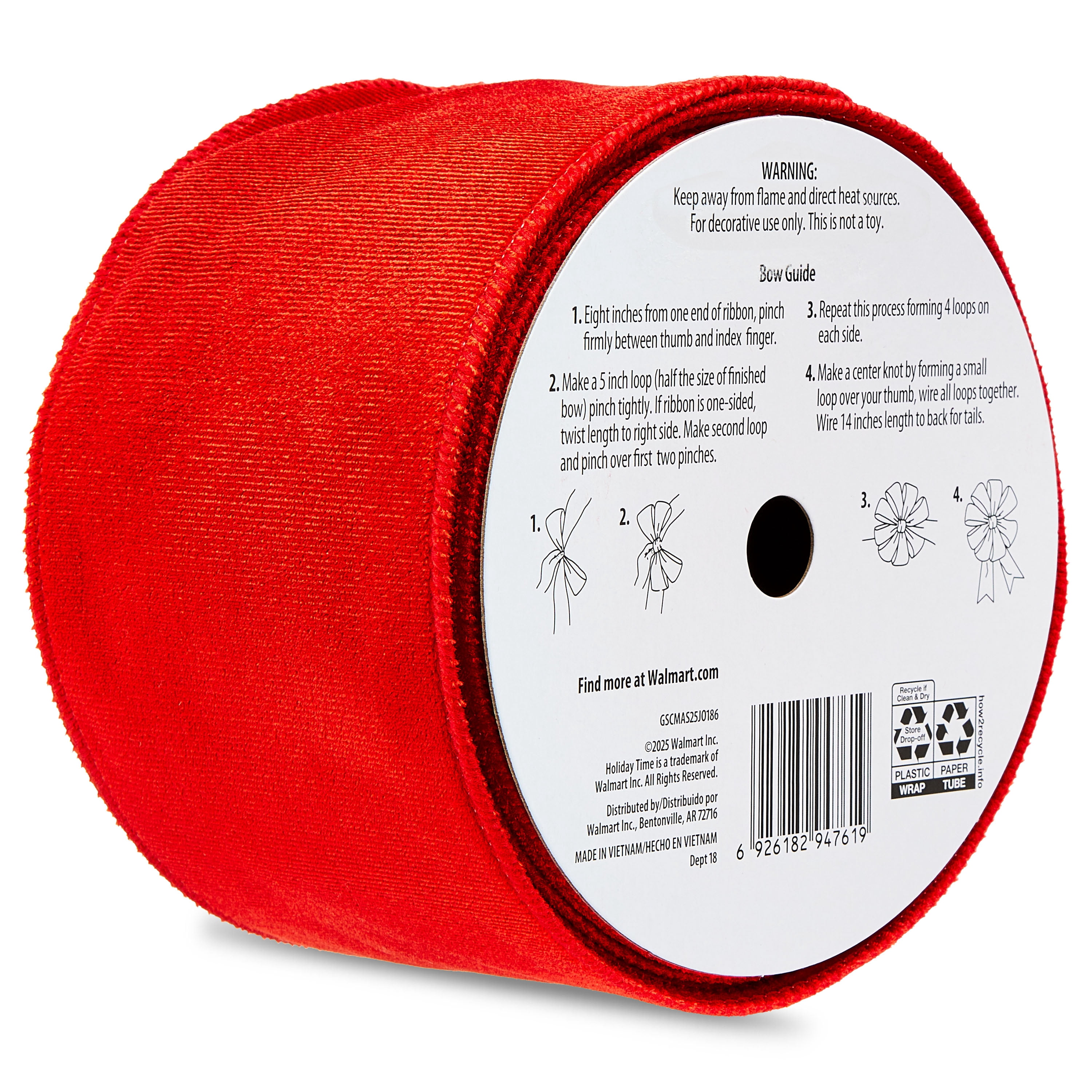 Red Velvet Christmas Ribbon, 3.5" x 30', by Holiday Time