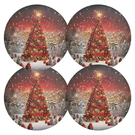 Ryvnso Trees Christmas Round Plate Mats Dining Table Placemat Set of 4 for Holiday Decoration