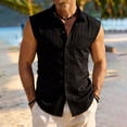 thumbnail image 2 of Men's Sleeveless Lapel Button Cardigan Casual Shirt Top V-Neck Solid Color Breathable Lightweight Sports Golf Fishing Vacation Outfits Fashion Essential | JASKFLY,Black L, 2 of 9