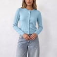 thumbnail image 2 of TOUMENY Women's Cropped Cardigan Button Down Round Neck Long Sleeve Knit Sweater Casual Slim Fit Lightweight Fall Winter Cozy Cardigans Sky Blue XXL, 2 of 7