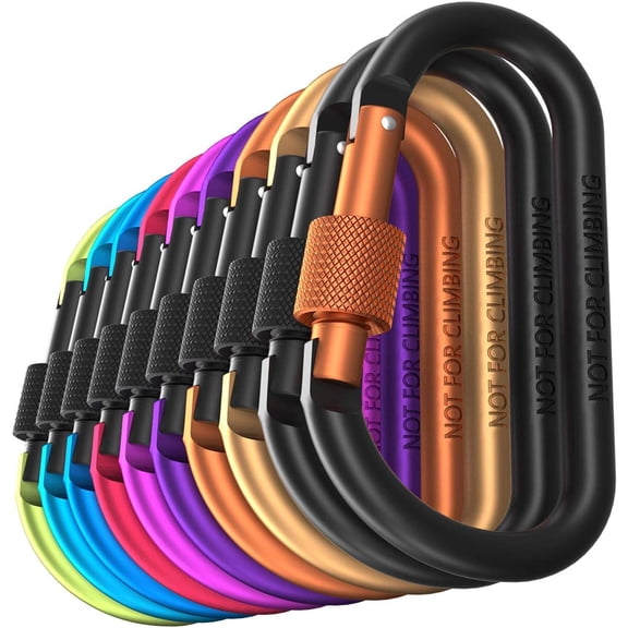SSOTTNXY Carabiner Clips with Screw Gate, 10 Pack Carabiners Hiking Clips with 7.5mm Diameter Aluminum Rod