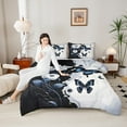 thumbnail image 4 of Manfei Vintage Butterfly Bedding Sets King with Comforter for Girls, Spring Flower Floral Duvet Insert, Black White Marbling Comforter Sets King Size, Super Cozy Room Decorative, 3pcs Reversible, 4 of 8