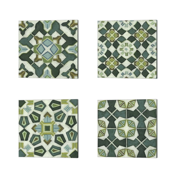 Great Art Now Palm Piazza Tile by June Erica Vess 4 Piece Canvas Art Set Each 14W x 14H