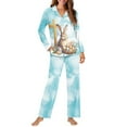 thumbnail image 4 of DISNIMO Rabbit Cross Printed Women's 2 Piece Lounge Sets Soft V Neck Pajama Set with Pockets Long Sleeve Sleepwear with Matching Pajama Pants Casual Oversized Nightwear, 2XL, 4 of 7