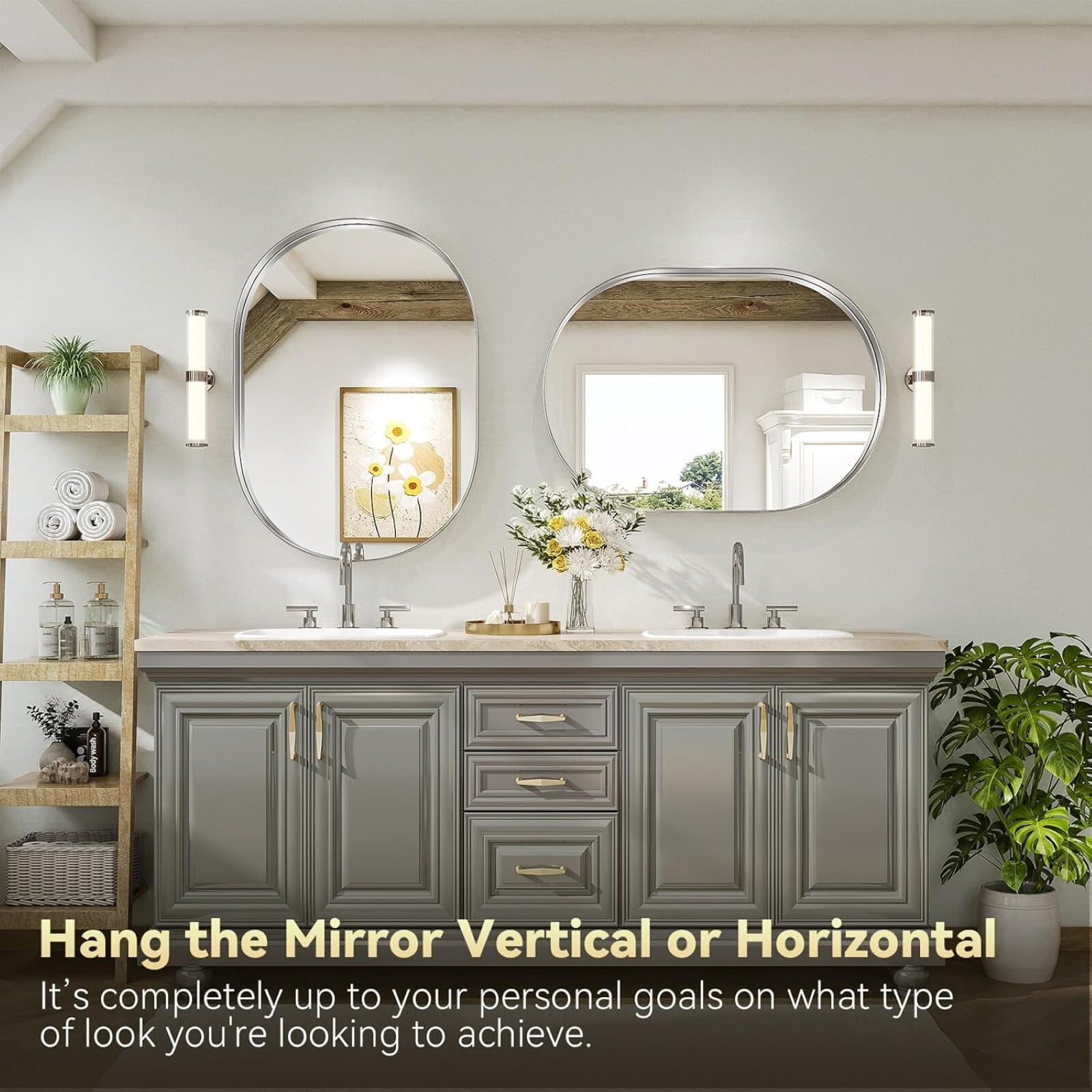 Gleamira 22"x30" Bathroom Mirror Oval Wall Mirror Vanity Mirror with Metal Deep Frame,Silver