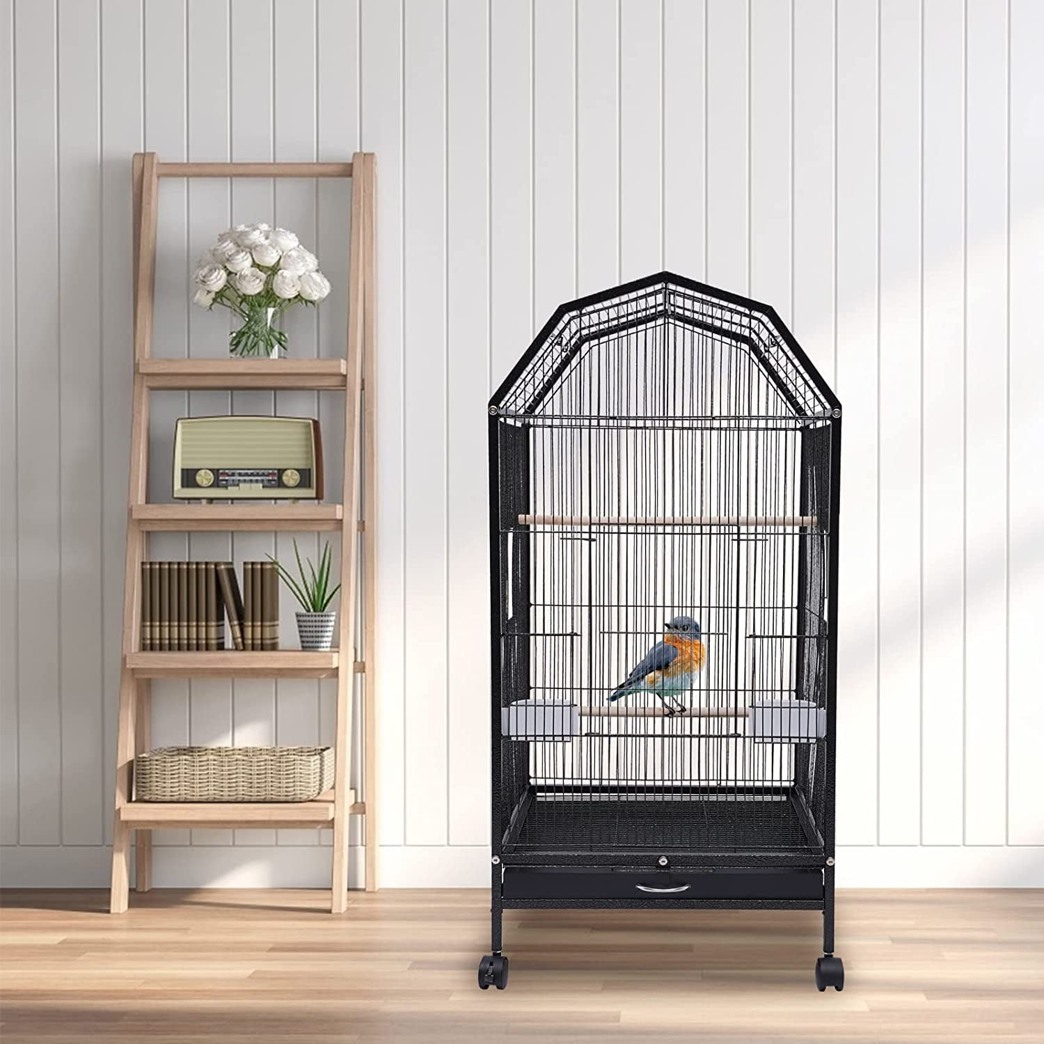 Miumaeov 360° Full Hollow Design Iron Bird Cage, Special Large Oversized Large Home Bird Cage for Tiger Skin Parrot Pachyderm Lovebird Budgie