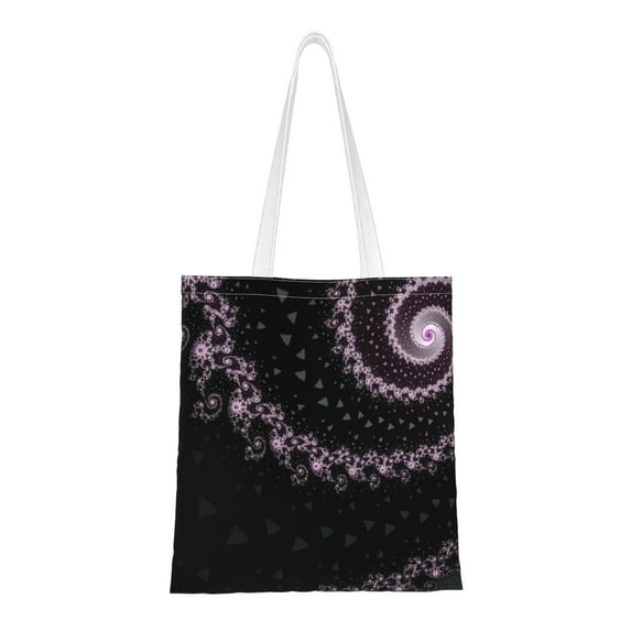DouZhe Reusable Grocery Bags, Fractal Spiral Purple Lightweight Polyester Canvas Cloth Tote Bag for Travle Gym Shopping School, 15" x 16"