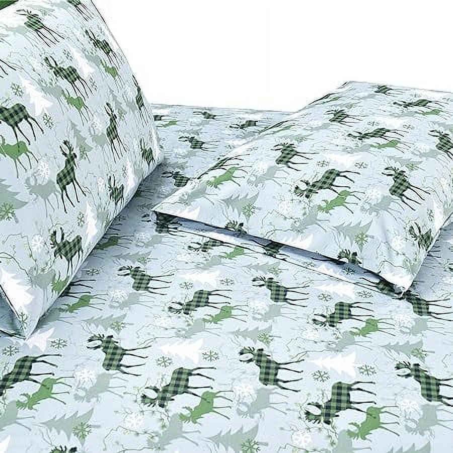 Holiday Pattern Microfiber Wrinkle and Fade Resistant (6-Piece) Bedding Set, Queen, Plaid Moose Green
