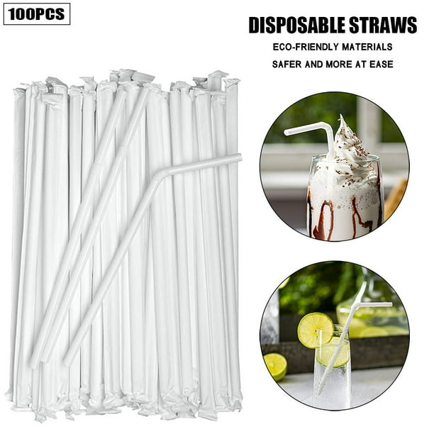 Fankiway Individually Packaged White Plastic Flexible Straw