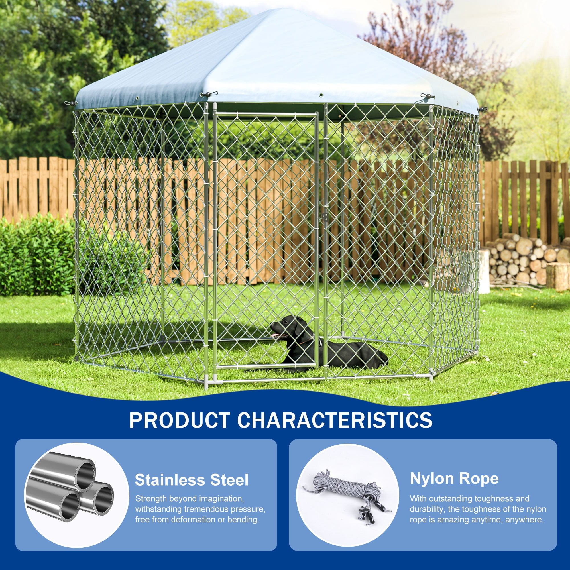 Betisef 9.3x9.3x8.2 ft Large Dog Kennel Outside with Roof,Outdoor Dog Kennel with Lock for Outdoor Backyard