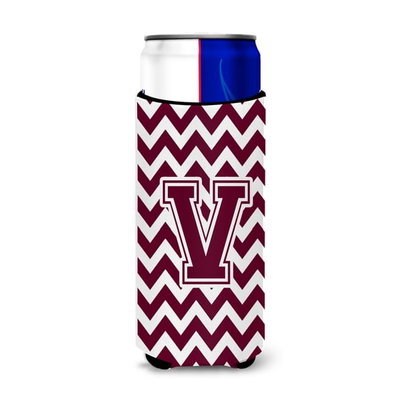 Letter V Chevron Maroon and White Ultra Beverage Insulators for slim cans CJ1051-VMUK