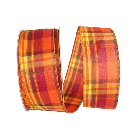 Jam Paper Tonal Plaid Multi-Color Polyester Ribbon, With Wired Edge 720" X 2.5"