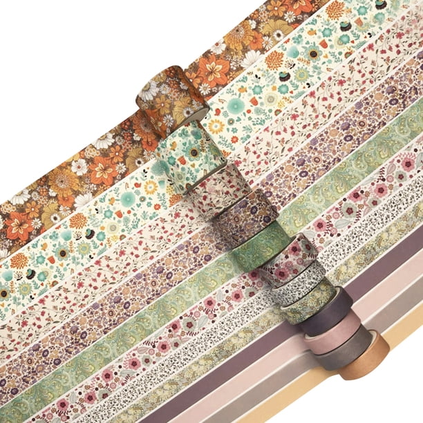 Juego de 12 rollos de cinta washi con flores de Rawiri, cinta washi floral para Bullet Journal, cintas decorativas de enmascaramiento para manualidades y manualidades de bricolaje, envoltura de