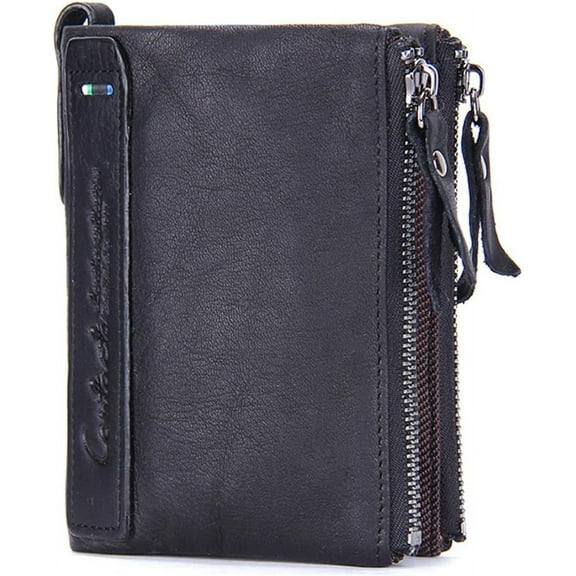 Soft Leather Wallet for Women Small Bifold Coin Purse Double Zipper Card Holder with RFID Blocking (Rose Tan)