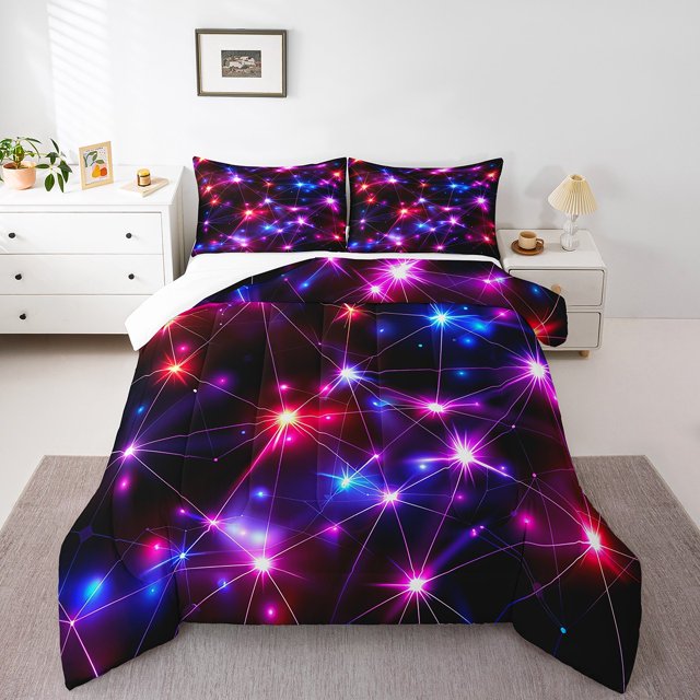 Erosebridal Geometric Stripes Comforter Sets Queen Size,Gradient Neon Bedding Queen Comforter Set,Abstact Decoration,3Pcs